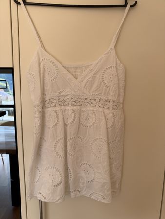 Damen Top weiss Baumwolle mit Stickerei Grösse One Size