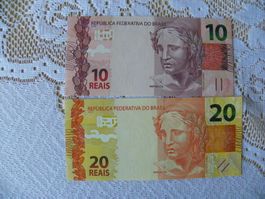 Brasilianische Real Banknoten, 10 & 20, Neuwertig