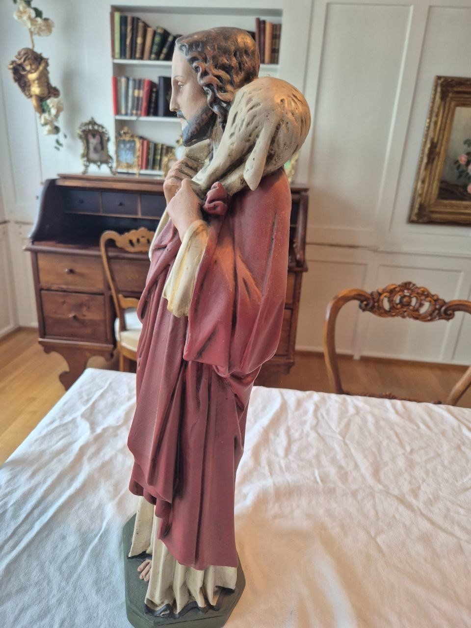 Statuette: Antike Jesusfigur mit Schaf Gips, ca. 1920 – Usato da Speicher venduto da Ramtha1 3