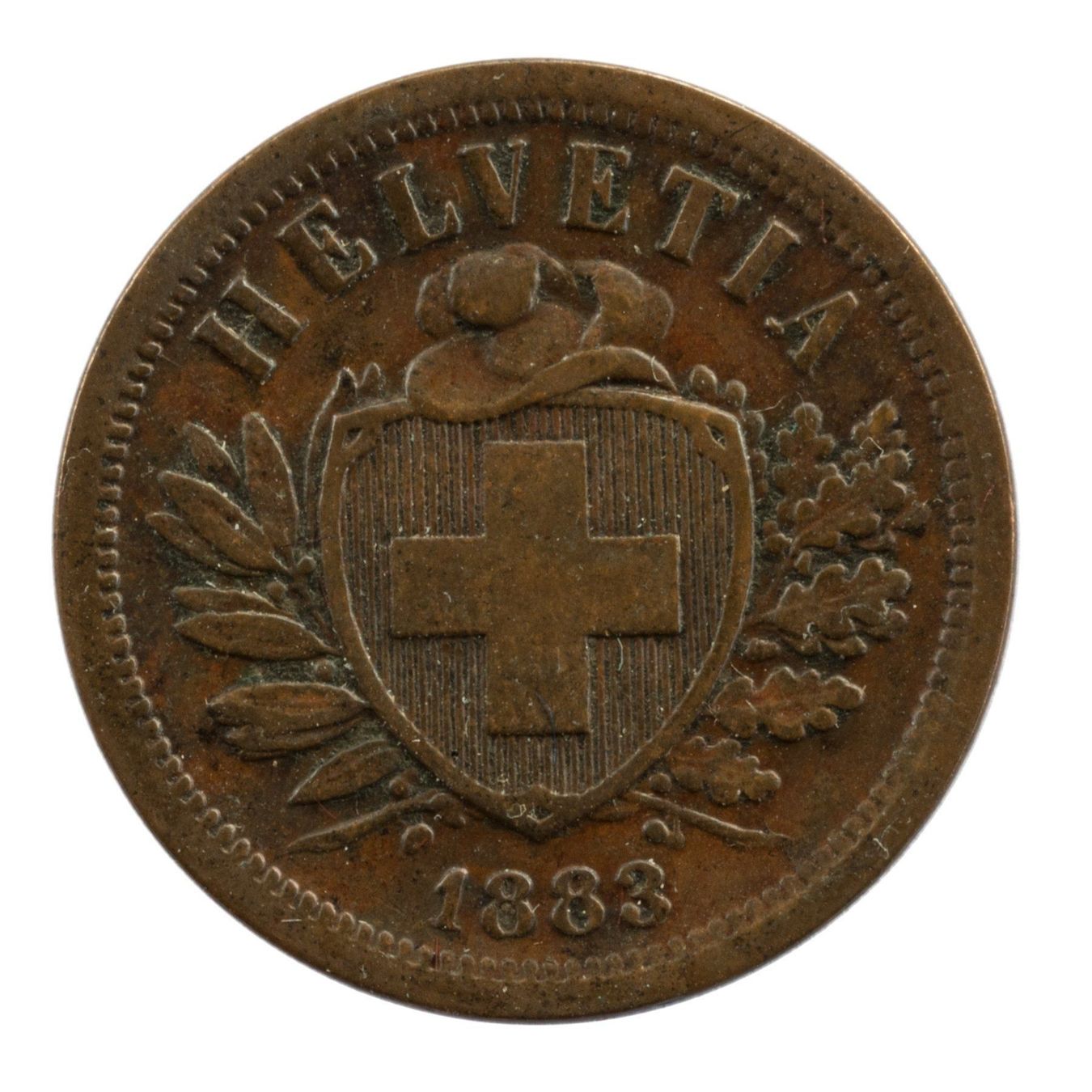 Tutti le monete: Schweiz / Suisse - 2 Rappen - 1883 – Usato da Rotkreuz venduto da Swiss-Coins