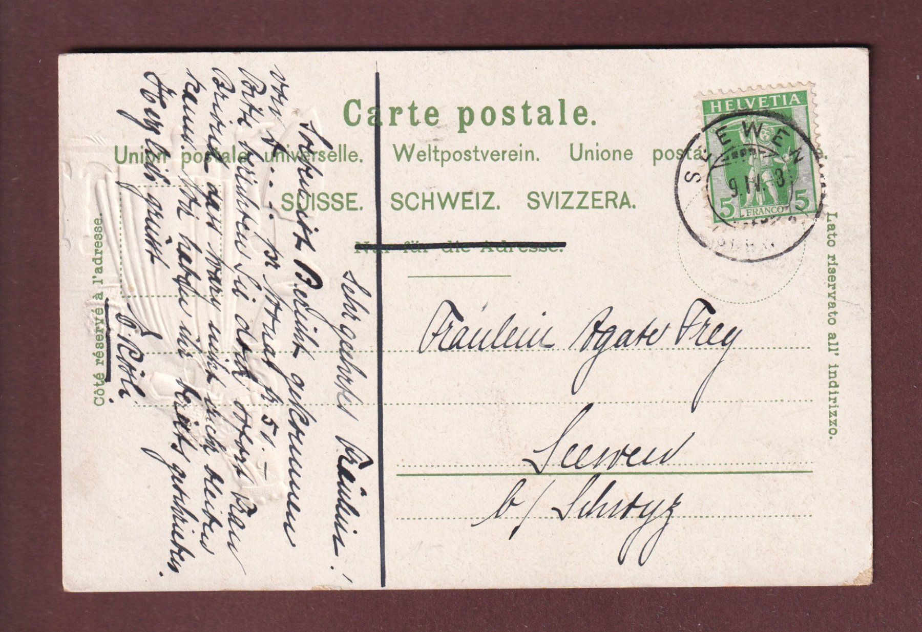 Cartoline postali: LUZERN - Luzernerin - 1908 Präge – Usato da Pully venduto da nicecards 1