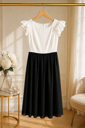 Gebrauchtes elegantes Damenkleid Schwarz-Weiß  Größe M 