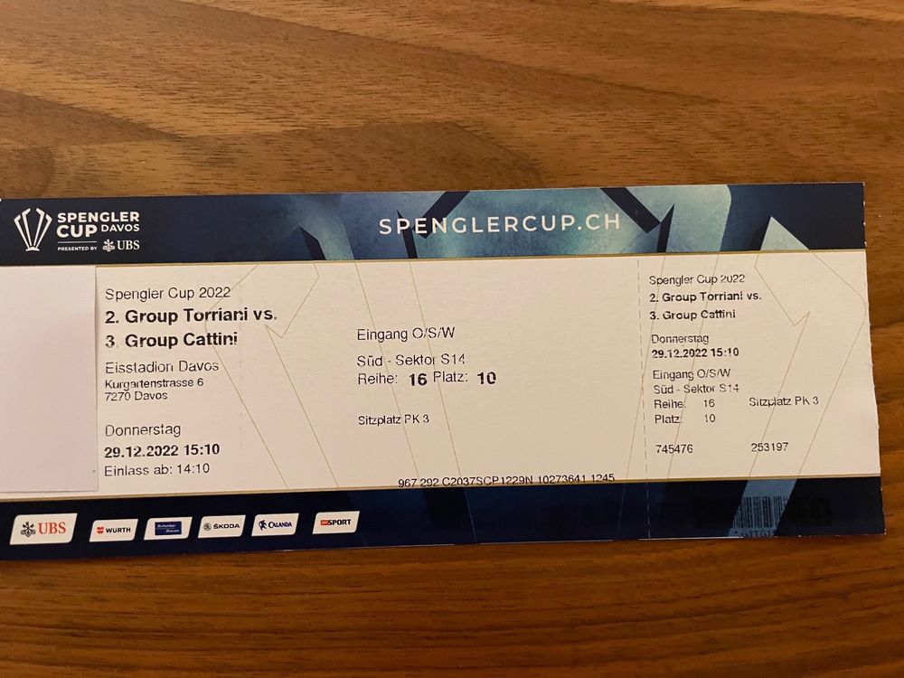 2 Tickets Spengler Cup Davos Kaufen auf Ricardo