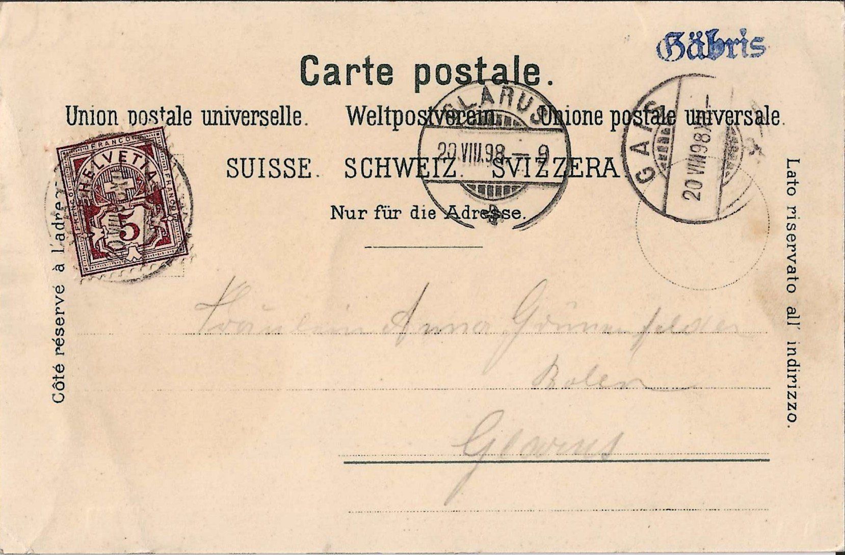 Cartes postales: Karte Gais1898 – D'occasion à Zürich par Philacat11 1