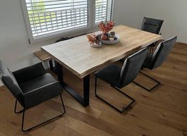 Esstisch mit Sitzbank & Stühlen Massivholz Wildeiche 