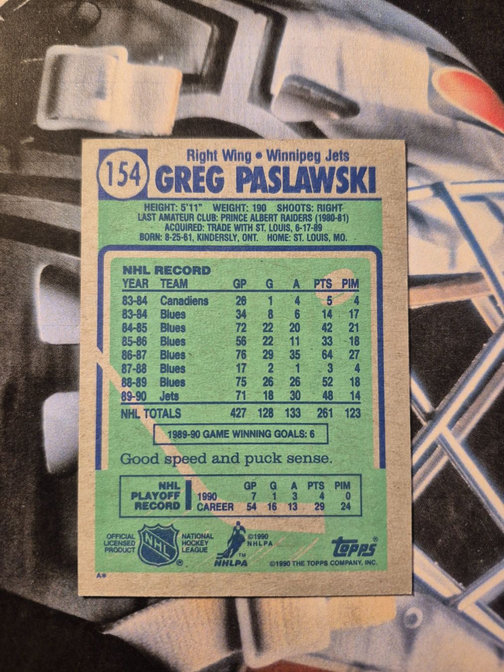 NHL Carte collezionabili: NHL Greg Paslawski Winnipeg Jets – Usato da Treiten venduto da Sauber73 1