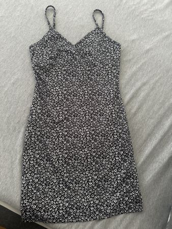 Blümchenkleid, Sommerkleid, Minikleid, Schwarz/Weiss, XS