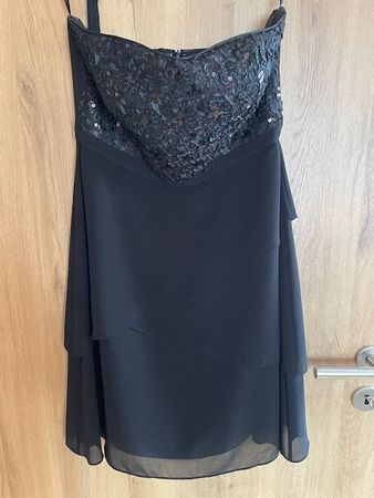 Schwarzes, trägerloses Cocktailkleid mit Pailletten, Gr. 36