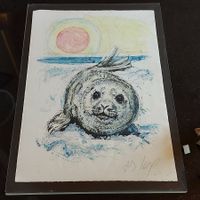 Süsser Seehund -Fritz Hug Lithographie signiert