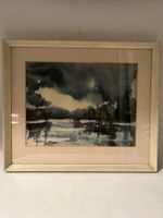 Aquarell Landschaft Gewitterwolken unl.signiert gerahmt