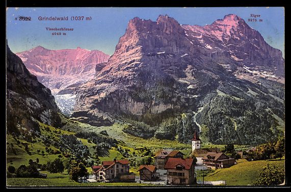 Cartes postales: AK Grindelwald, Ort mit Kirche und Eiger – D'occasion à Berlin par bartko-reher