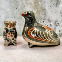 Oiseaux en poterie vintage de Tonala par Solis Mexique