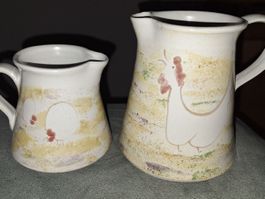 🐔 Studio Keramik Krüge Set mit Hühner-Motiv, Vintage Stil