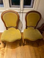 2 antique chairs velvet seat wood frame gold colour