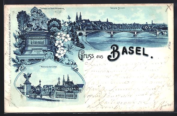 Ansichtskarten: Litho Basel, Wettsteinbrücke, Denkmal d – Gebraucht aus Berlin von bartko-reher