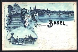 Litho Basel, Wettsteinbrücke, Denkmal d