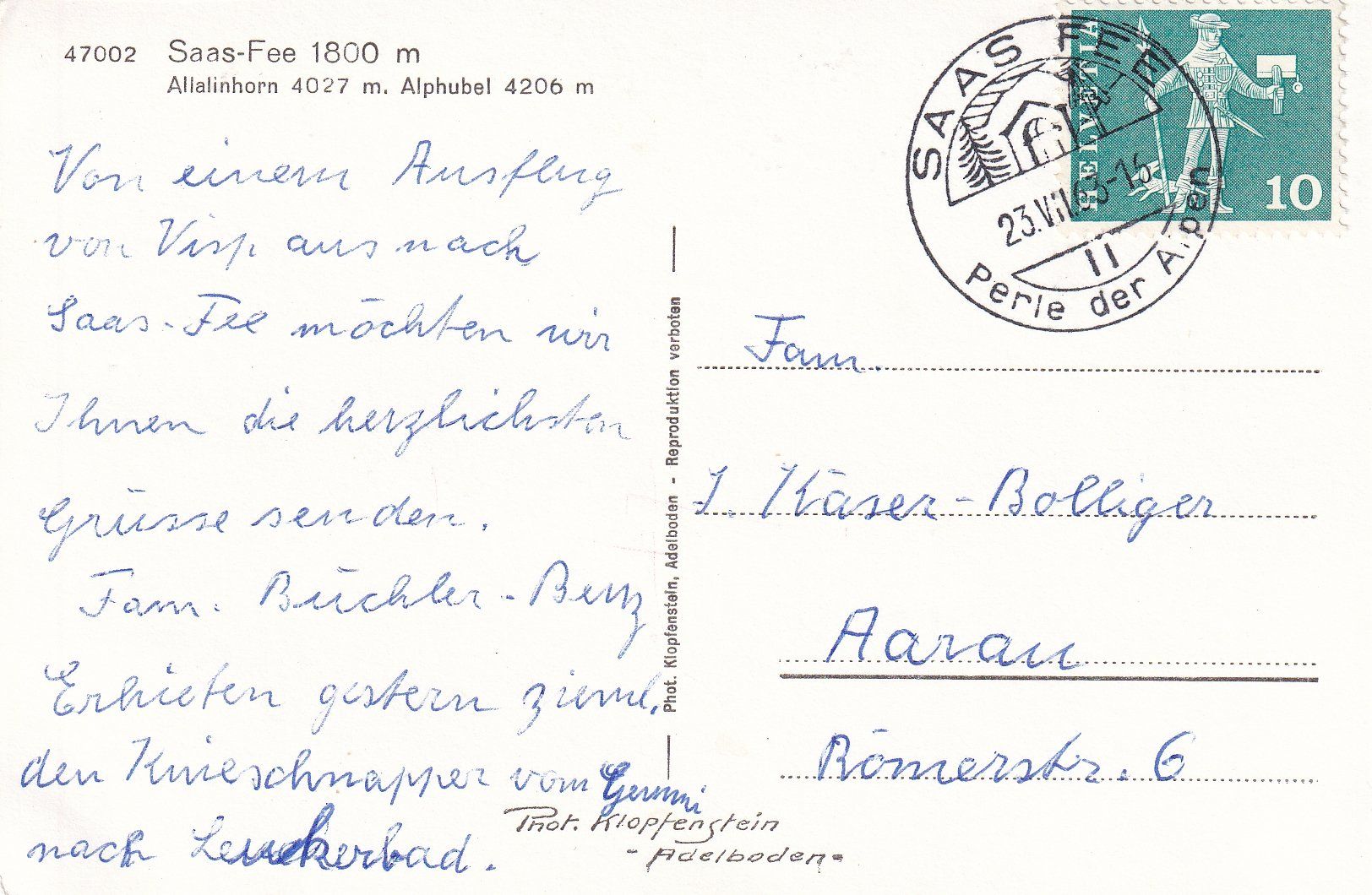 Cartoline postali: Saas-Fee /bo – Usato da Hombrechtikon venduto da Rudolf07 1