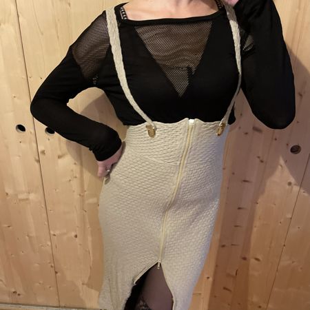 Super Gonna lunga con bretelle-vita alta -beige Mega Club