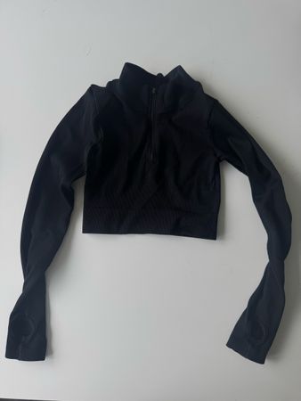Black longsleeve Ribbed Cropped Top, langarm Sporttop