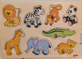 Goki Holzpuzzle mit Griffen Tiere neuwertiger Zustand