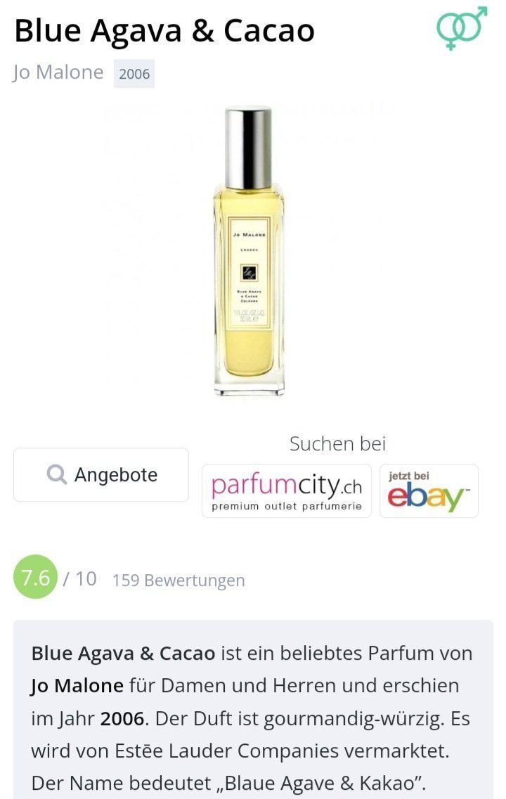 Jo Malone Parfum & Eau de Toilette: 2 ml JO MALONE BLUE AGAVA & CACAO ABFÜLLUNG – Neu (gemäss Beschreibung) aus St. Gallen von CaliSunshine 2