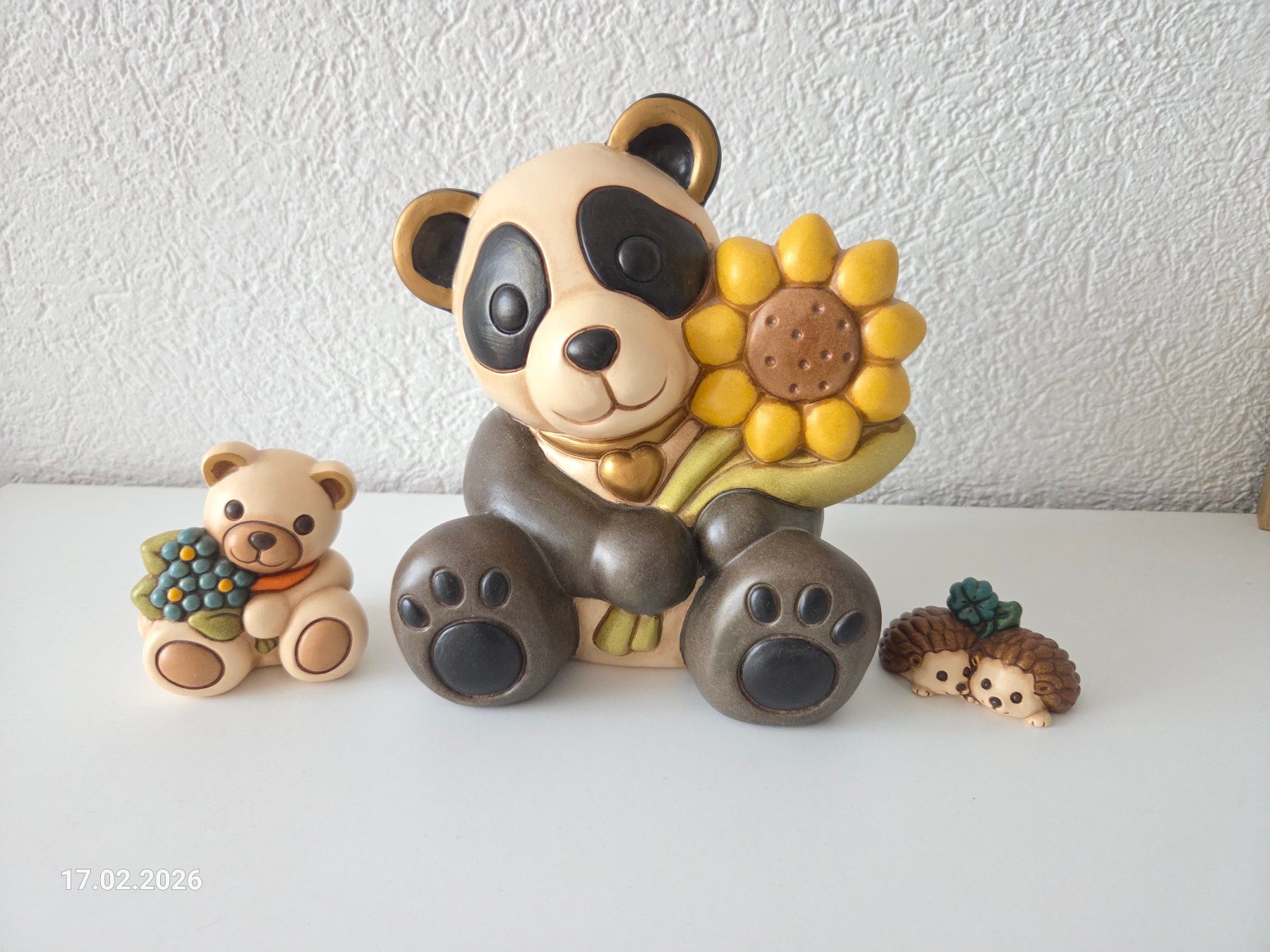 Statuette: Thun Panda mit Sonnenblume, Teddy und Igel ORIGINAL – Usato da herisau venduto da pokki