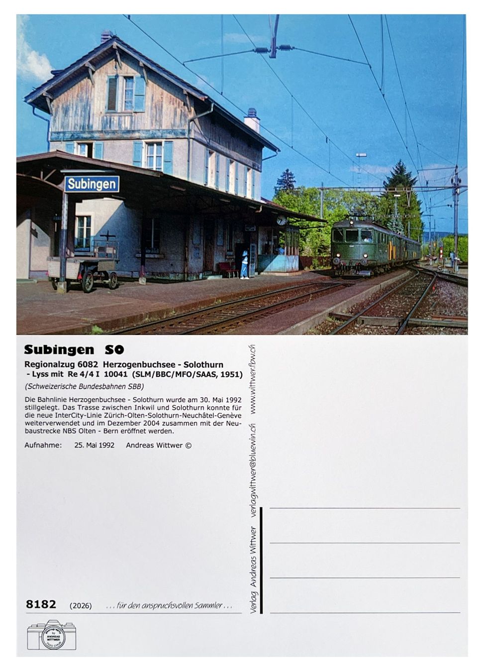 Cartoline postali: Subingen Solothurn Herzogenbuchsee Bahn SBB Re 4/4 I 10041 – Nuovo e nell'imballaggio originale da Bern venduto da AWiBe