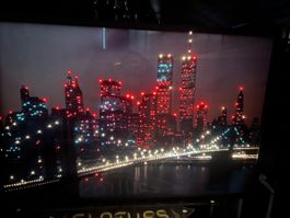 New York Skyline, Brooklyn Bridge Leuchtbild mit Farbwechsel
