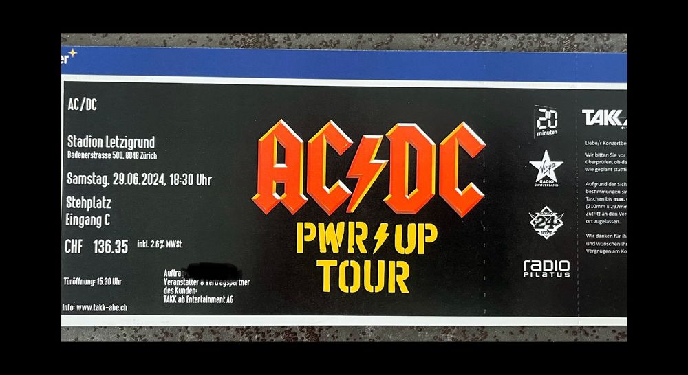 1x AC/DC Ticket PowerUp Tour 29.6 Kaufen auf Ricardo