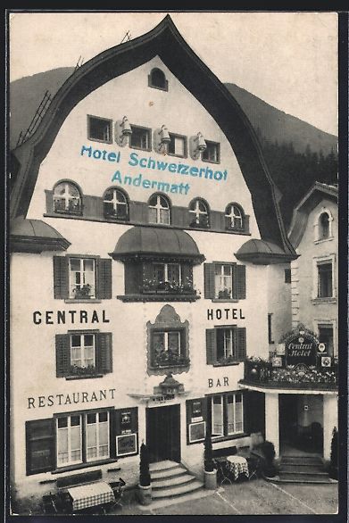 Cartoline postali: Andermatt, Central Hotel Schweizerhof mi – Usato da Berlin venduto da bartko-reher