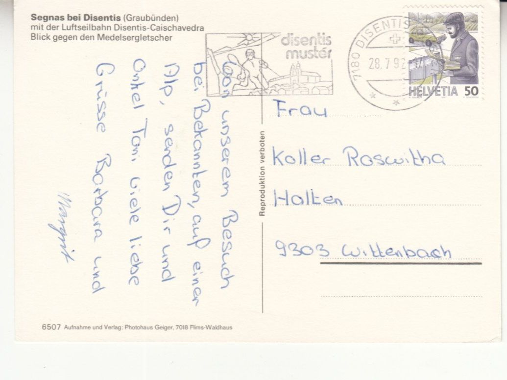 Cartoline postali: Segnas 1992 – Usato da Bürglen TG venduto da StampGraf 1