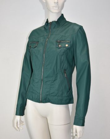 Honey Damen Jacke Übergangsjacke Kunstlederjacke/d.grün/Gr.M