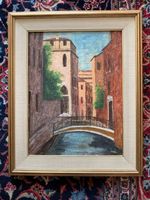 Peinture Venise Lucci canal et pont cadre doré