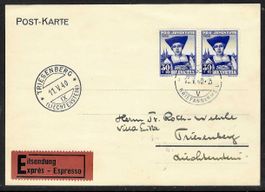 1940, J92 (2x) auf Eil-Post-Karte gestempelt BASEL (15711)
