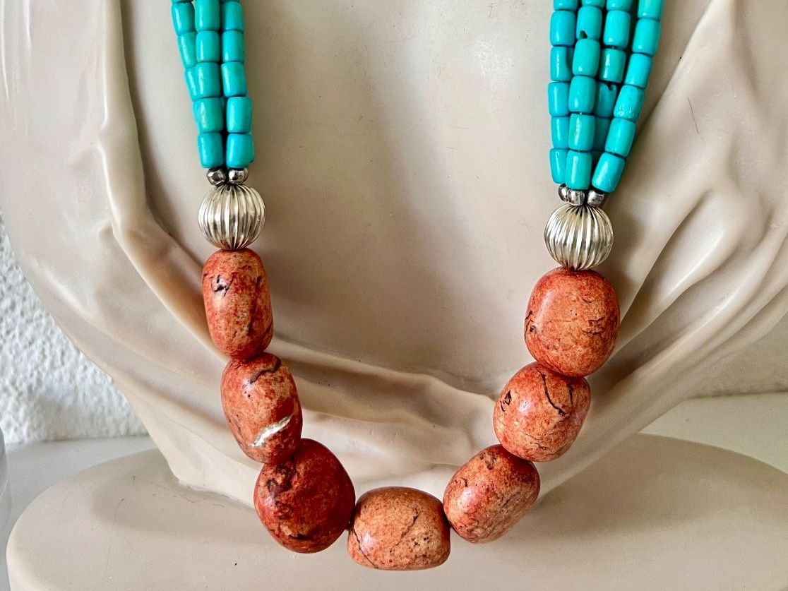Ketten: Statement-Kette Türkis Jaspis Boho Ethno mehrreihig Vintage – Gebraucht aus Ruswil von artbyhand 4