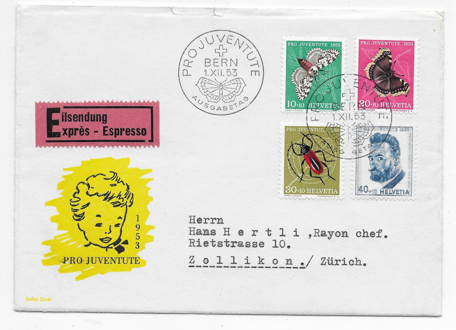 Tutti i francobolli: PJ  Express FDC illustriert 1953 – Usato da Hefenhofen venduto da Richsalz