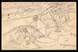 Handgemalt: Zwingenberg, Wanderer mit Re