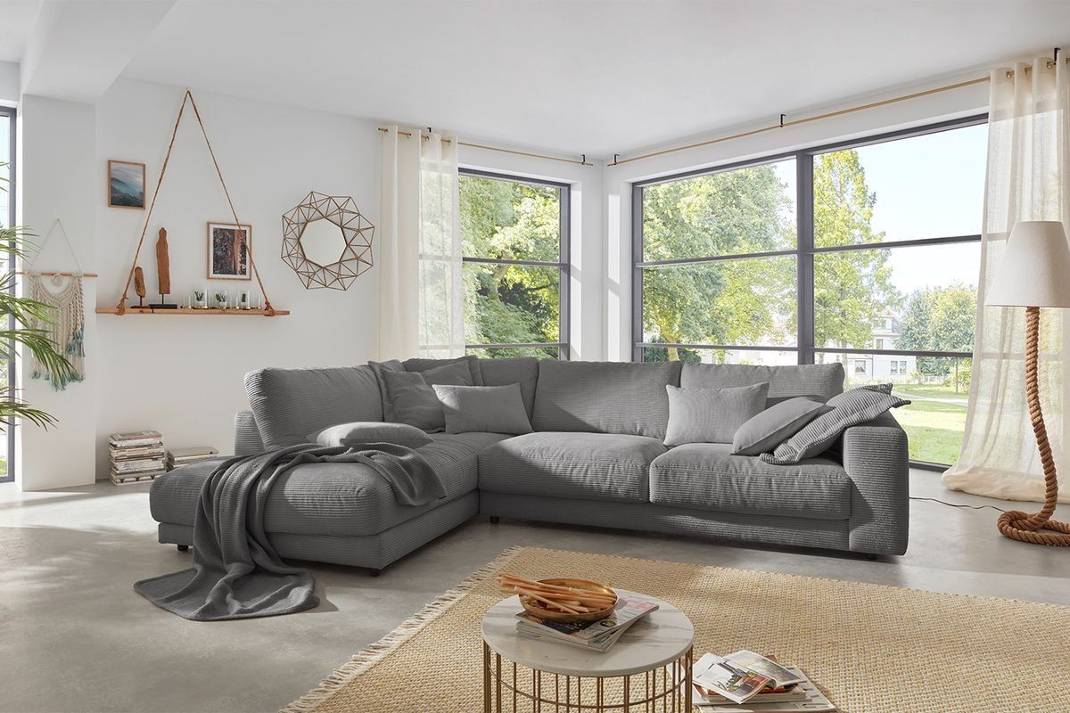 Sofas: Ecksofa High End in Cord  dark grey Links – Neu und originalverpackt aus Bischofszell von deluxe-moebel
