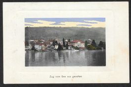 Zug vom See aus gesehen coloriert