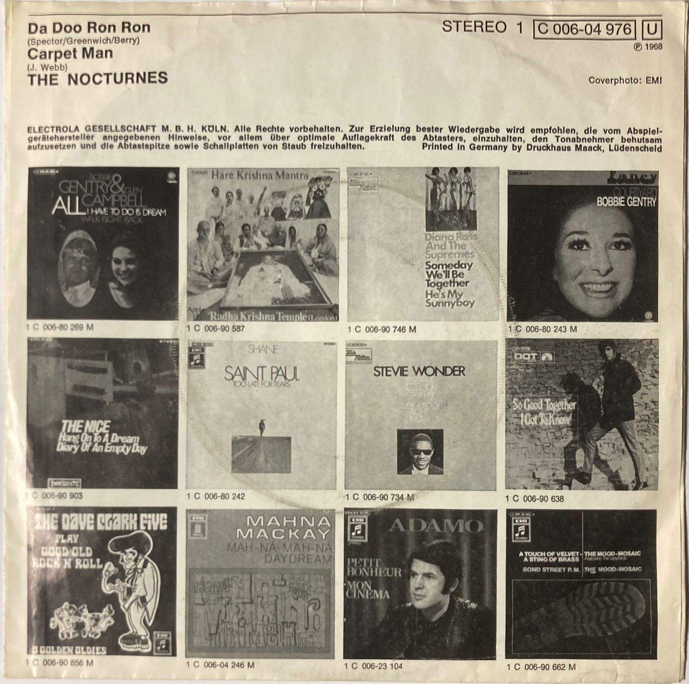 Dischi in vinile: THE NOCTURNES - DA DOO RON RON – Usato da Poliez-Pittet venduto da Newtown-Records 1