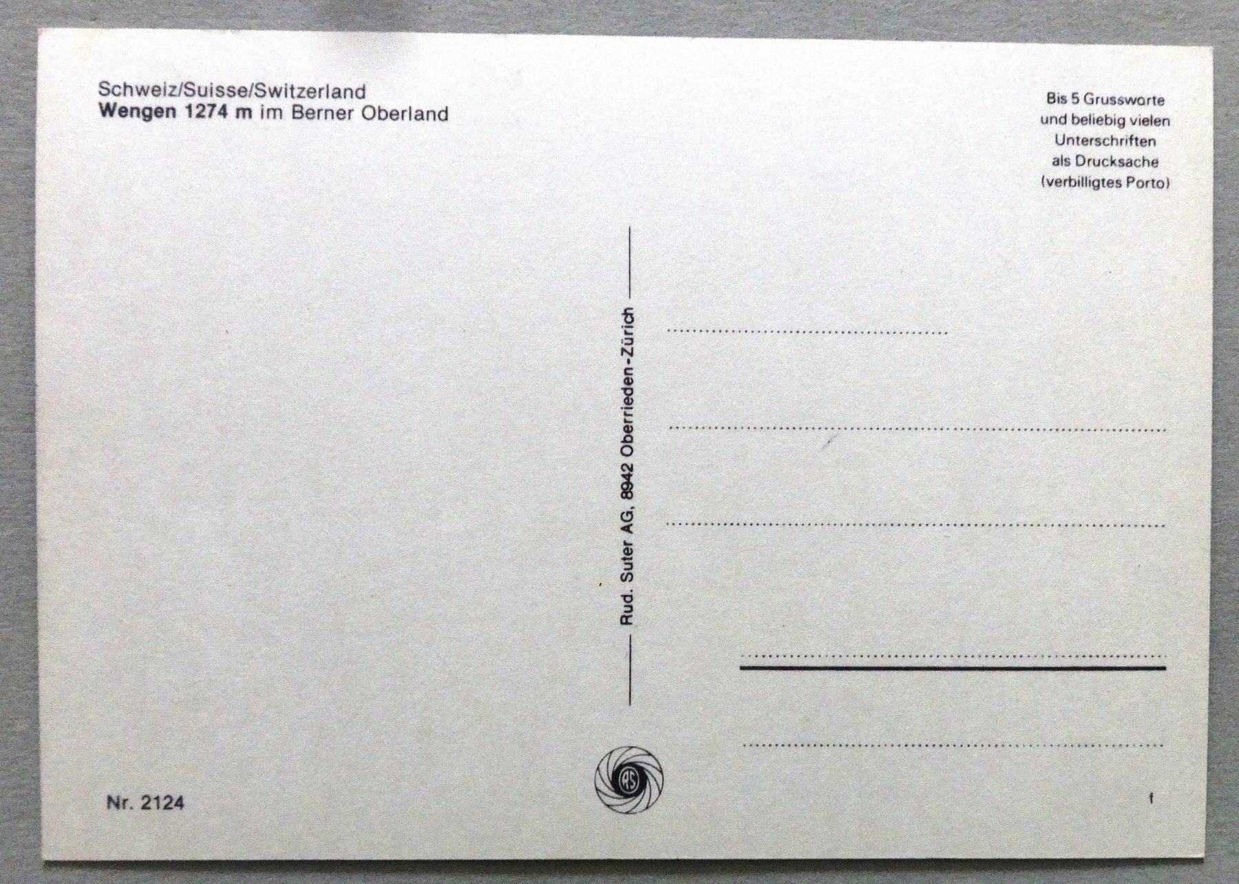 Cartoline postali: Wengen 1274 m im B.O. – Usato da Fétigny venduto da Billy2miny 1