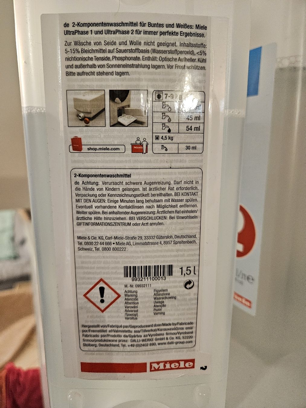 Miele Produits d'entretien: Miele UltraPhase 1 + 2 Zweikomponentenwaschmittel – Neuf (Voir description) à Saland par Rose0109 2