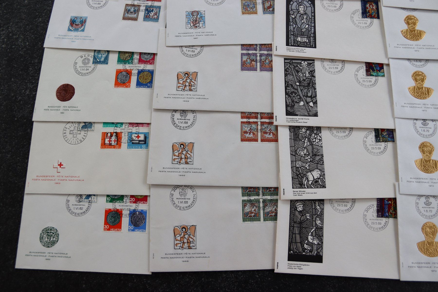 Tutti i francobolli: 41 verschiedene FDC Pro Patria 1962 bis 1981 – Usato da Rheinfelden venduto da Fitscherella