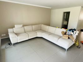 Ecksofa Polsterstoff Beige verstellbare Kopfstützen gut erha