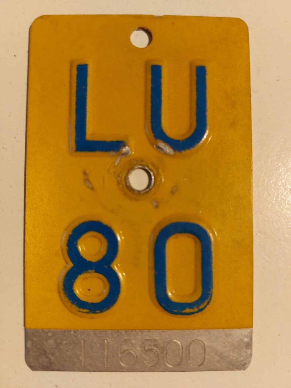 Sachs Insegne: Velonummer LU 80 Mofanummer gelb Plaque Mofa – Usato da Schenkon venduto da Uhu007