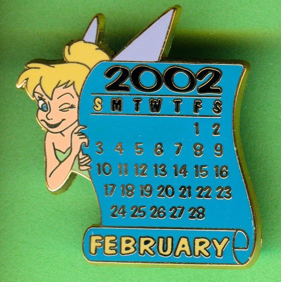 Disney Placchette & Badge: DISNEY  Kalender 2002  Februar  TINKERBELL – Usato da Winterthur venduto da Sammleroase