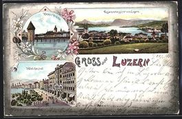 Litho Luzern, Hotel Central, Kappelbrüc