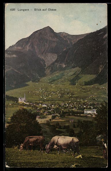 Cartoline postali: AK Lungern, Blick auf Obsee mit Kühen – Usato da Berlin venduto da bartko-reher