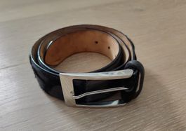 Gürtel Leder Schwarz Silber Schnalle Länge 115cm Made in Ita