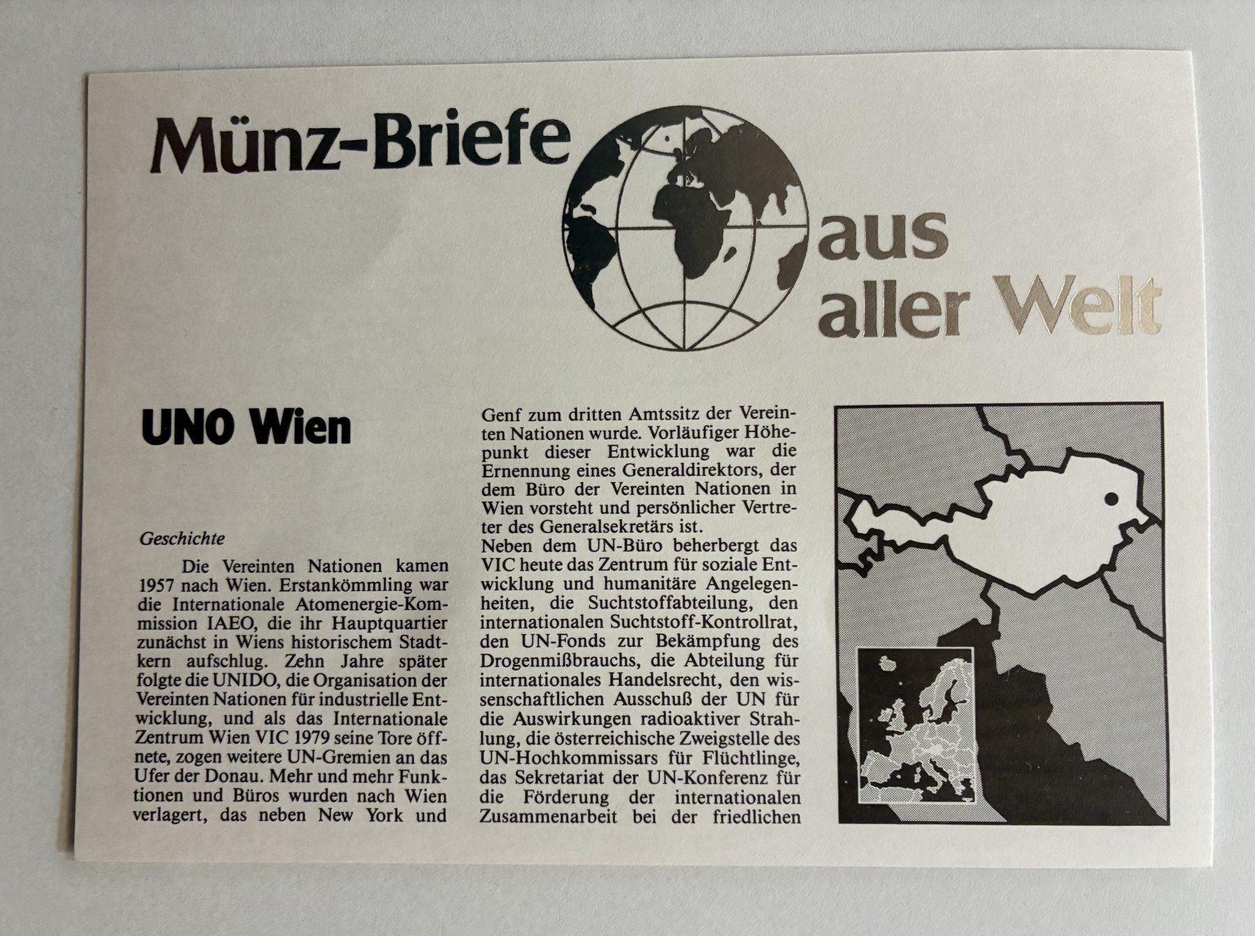 Tutti le monete: Münzbrief "UNO Wien" 1987 – Usato da Hätzingen venduto da bar_g6zj 2